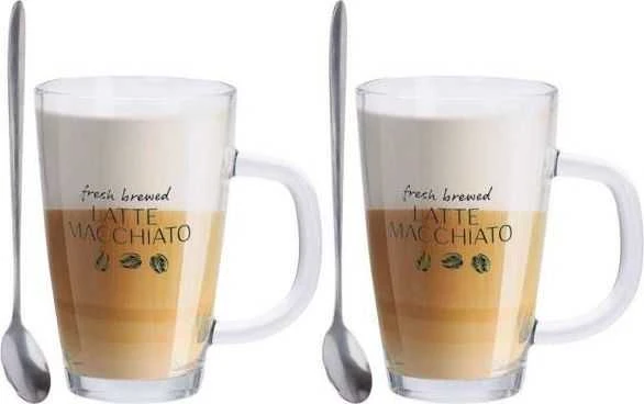 Excellent Houseware Stiklinės kavos latte su šaukštais 300 ml 2 vnt.