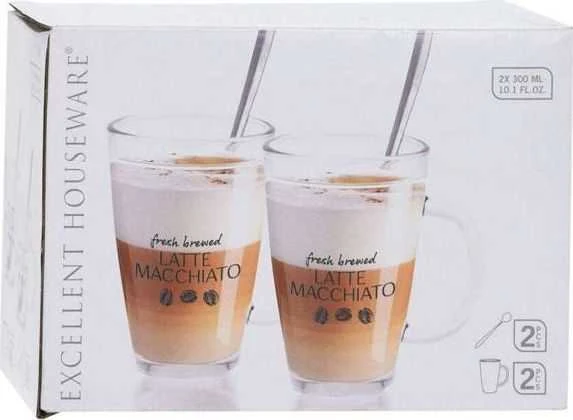 Excellent Houseware Stiklinės kavos latte su šaukštais 300 ml 2 vnt.