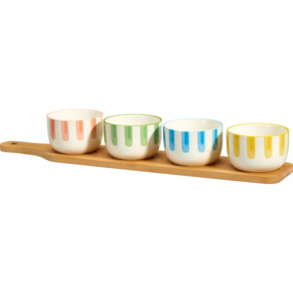 Excellent Houseware Bamboo FIKA užkandžių dubenėlių rinkinys, 4 x 125 ml, bambukinis padėklas su rankena