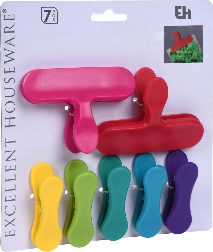 Mondex Spalvingi maišelių spaustukai 7 vnt. - įvairių dydžių