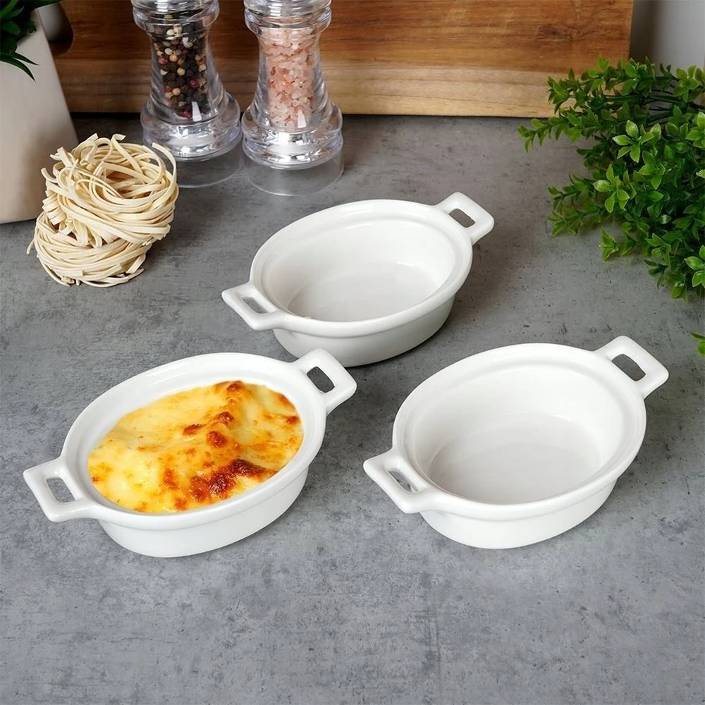 Excellent Houseware Ramekins porcelianinė balta 120 ml 3 vnt.
