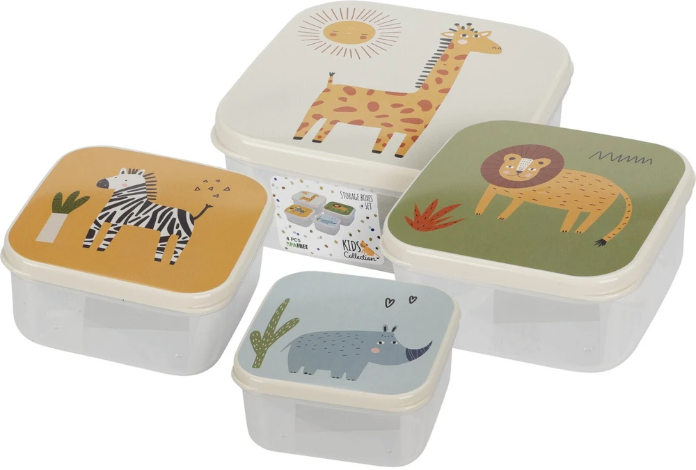 Excellent Houseware Home Styling Collection Maisto laikymo dėžutės vaikui 4 vnt. - įvairių dydžių, su gyvūnų motyvais