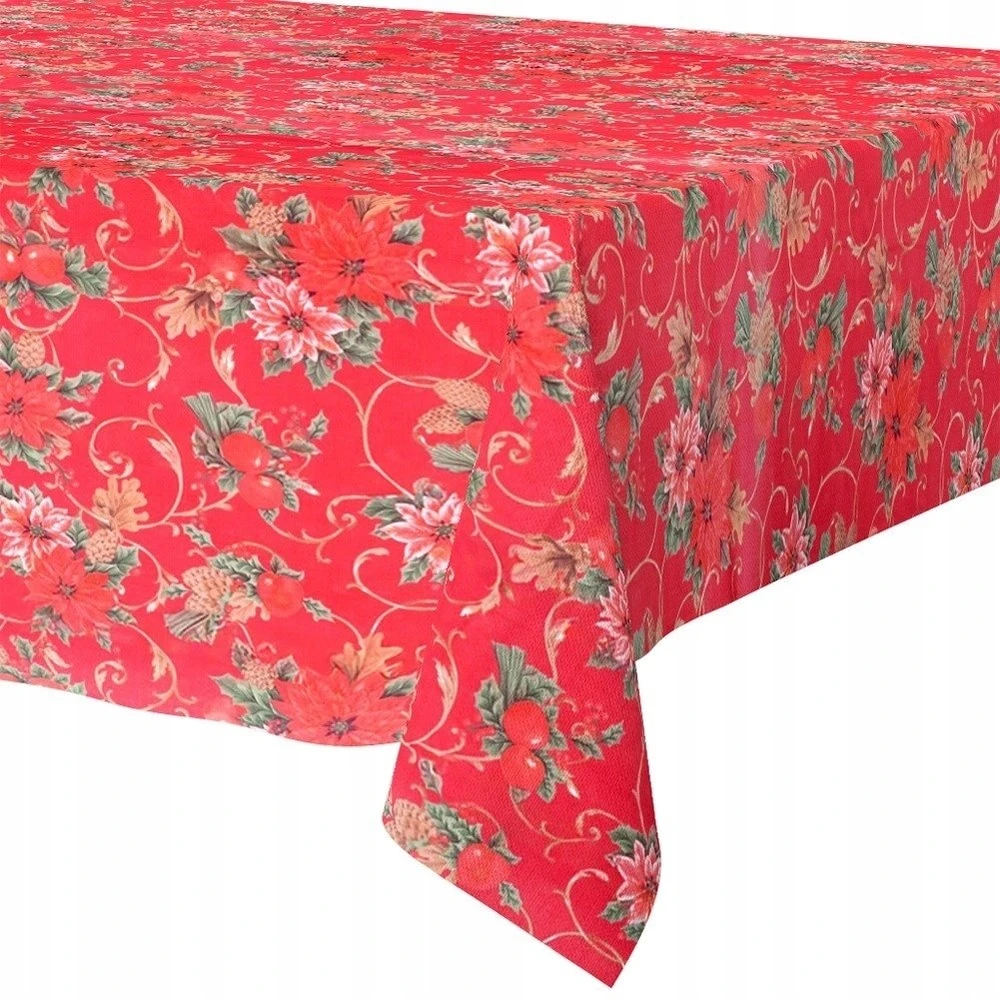Excellent Houseware Kalėdinė staltiesė 180x130 cm - raudona, atspari dėmėms