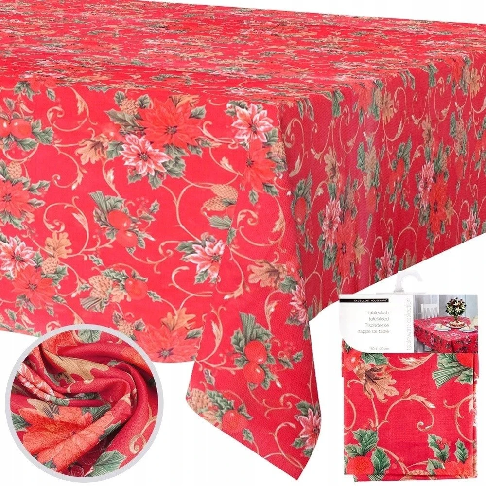 Excellent Houseware Kalėdinė staltiesė 180x130 cm - raudona, atspari dėmėms