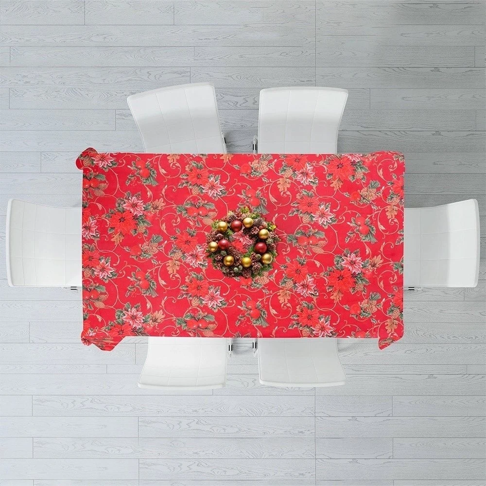 Excellent Houseware Kalėdinė staltiesė 180x130 cm - raudona, atspari dėmėms