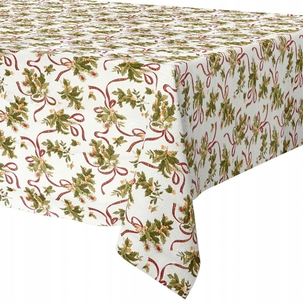 Excellent Houseware Kalėdinė staltiesė 180x130 cm kreminė su raštais