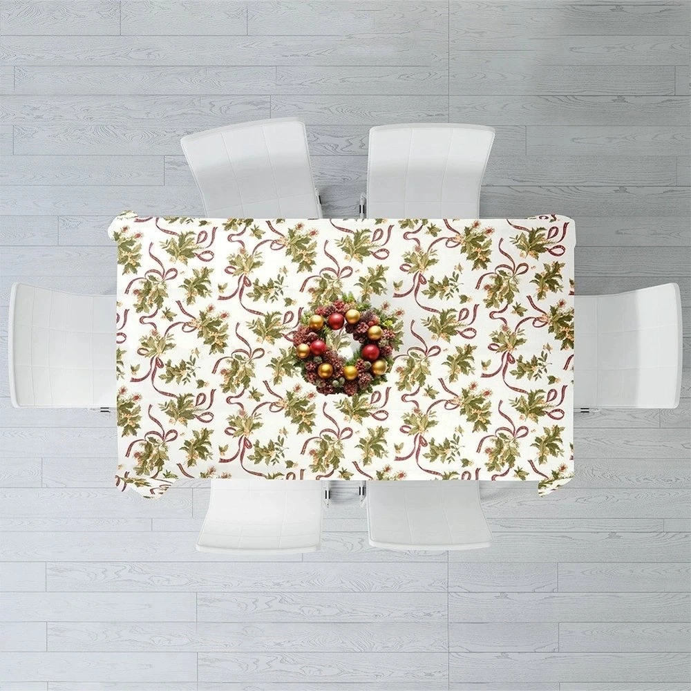 Excellent Houseware Kalėdinė staltiesė 180x130 cm kreminė su raštais