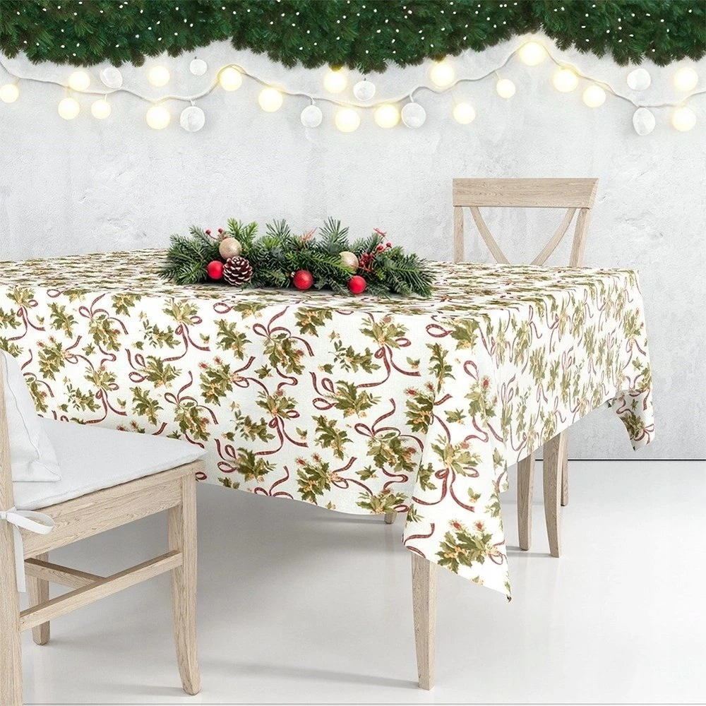Excellent Houseware Kalėdinė staltiesė 180x130 cm kreminė su raštais