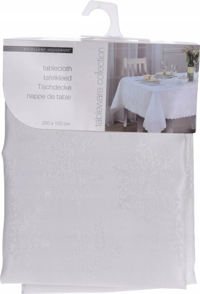Excellent Houseware Kalėdinė staltiesė 220x150 cm - Atspari dėmėms - Baltas su sidabru