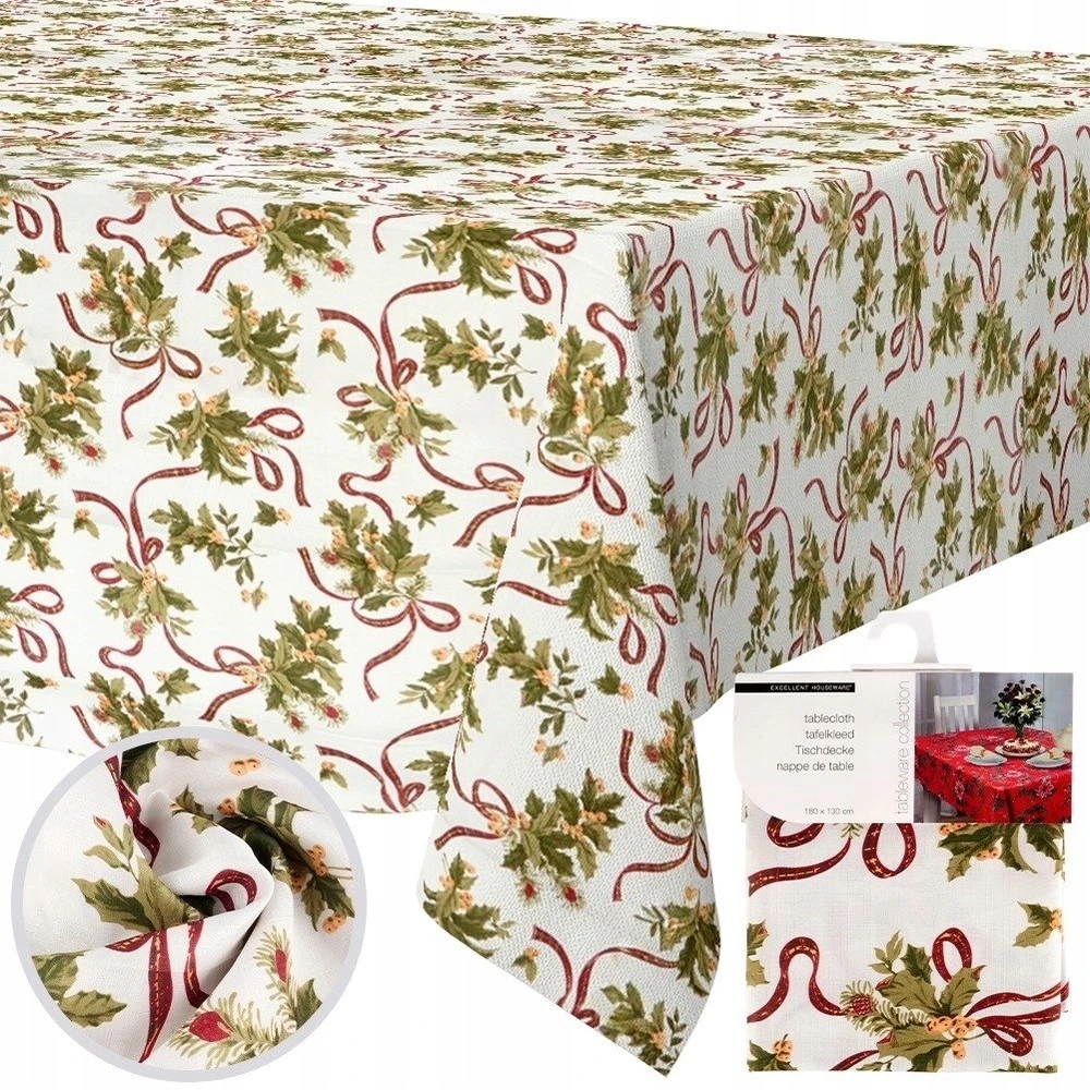 Excellent Houseware Kalėdinė staltiesė 180x130 cm kreminė su raštais