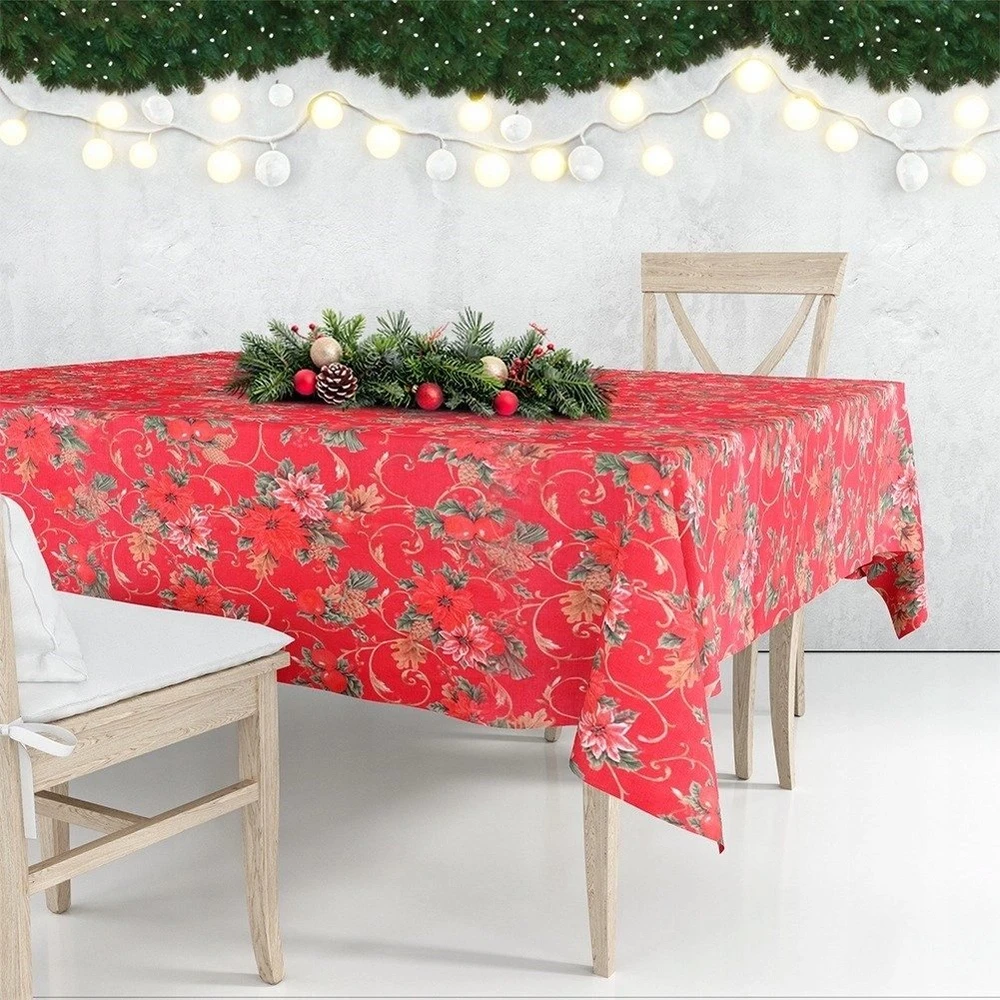Excellent Houseware Kalėdinė staltiesė 180x130 cm - raudona, atspari dėmėms