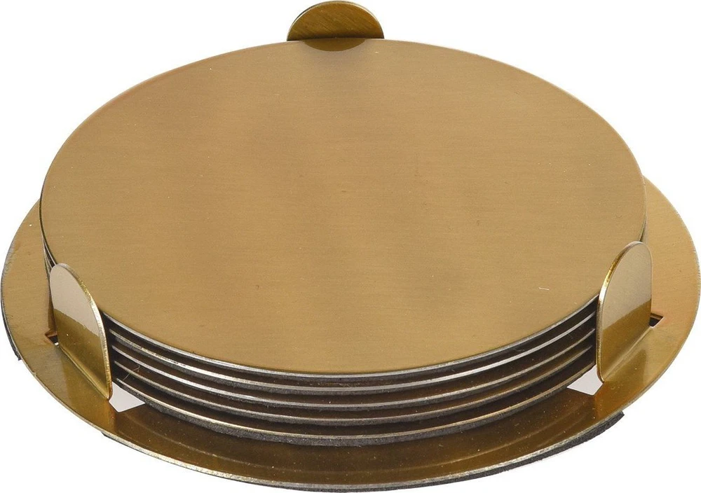 Excellent Houseware Padėkliukai puodeliams plieninė su stovu auksinė 10 cm 6 vnt.