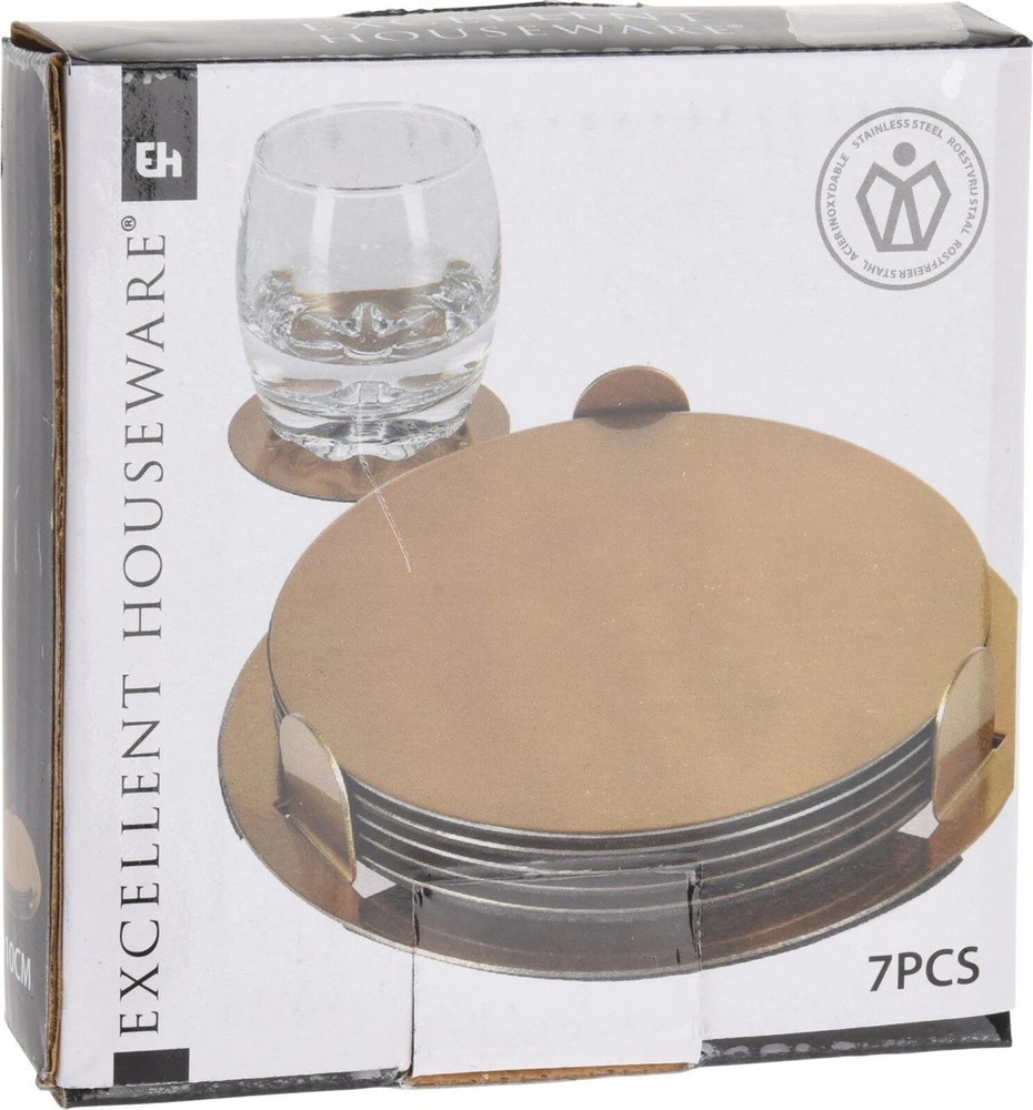 Excellent Houseware Padėkliukai puodeliams plieninė su stovu auksinė 10 cm 6 vnt.