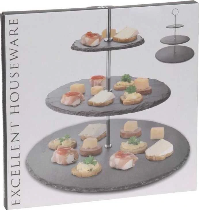 Excellent Houseware Akmens juoda serviravimo lėkštė 3 aukštų 31 cm