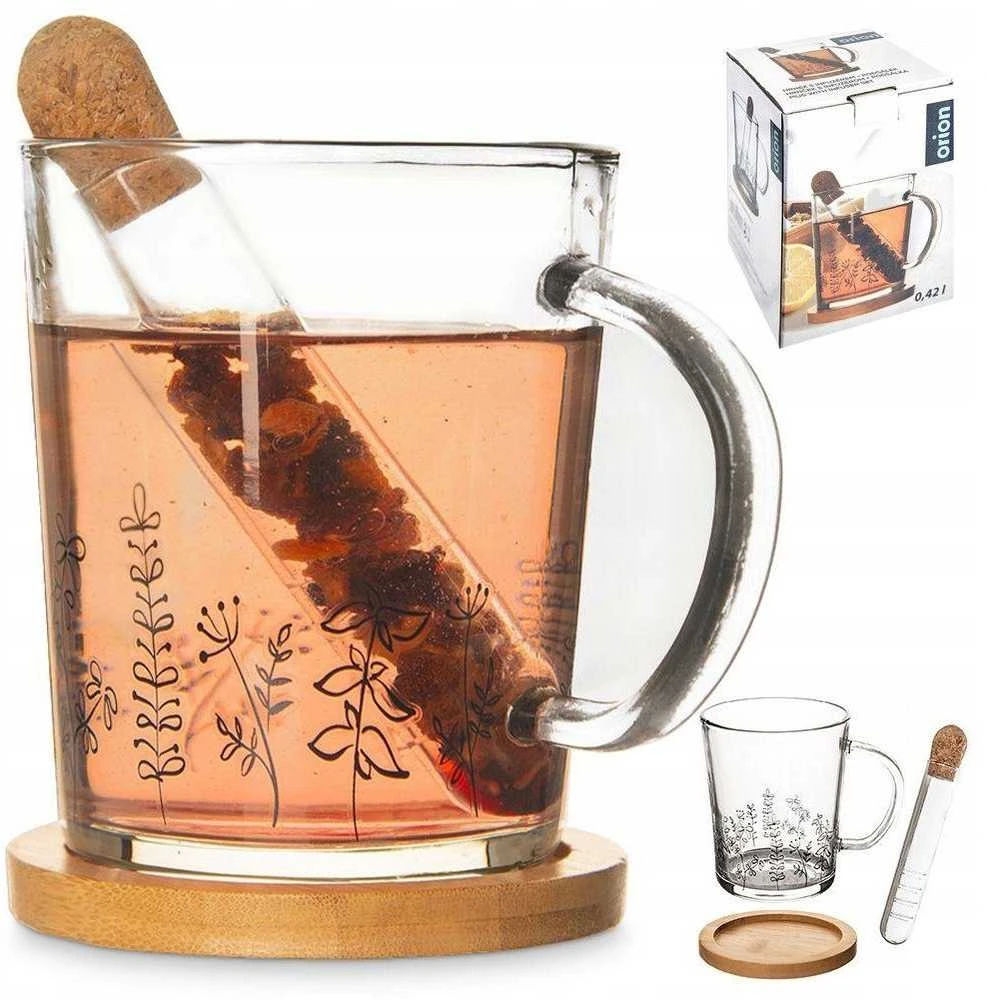 Excellent Houseware Puodelis iš stiklo 420ml su filtru iš stiklo,Flowers