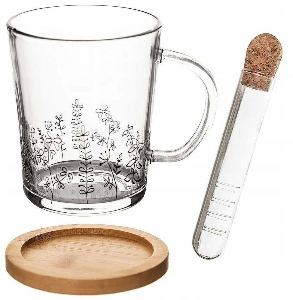 Excellent Houseware Puodelis iš stiklo 420ml su filtru iš stiklo,Flowers
