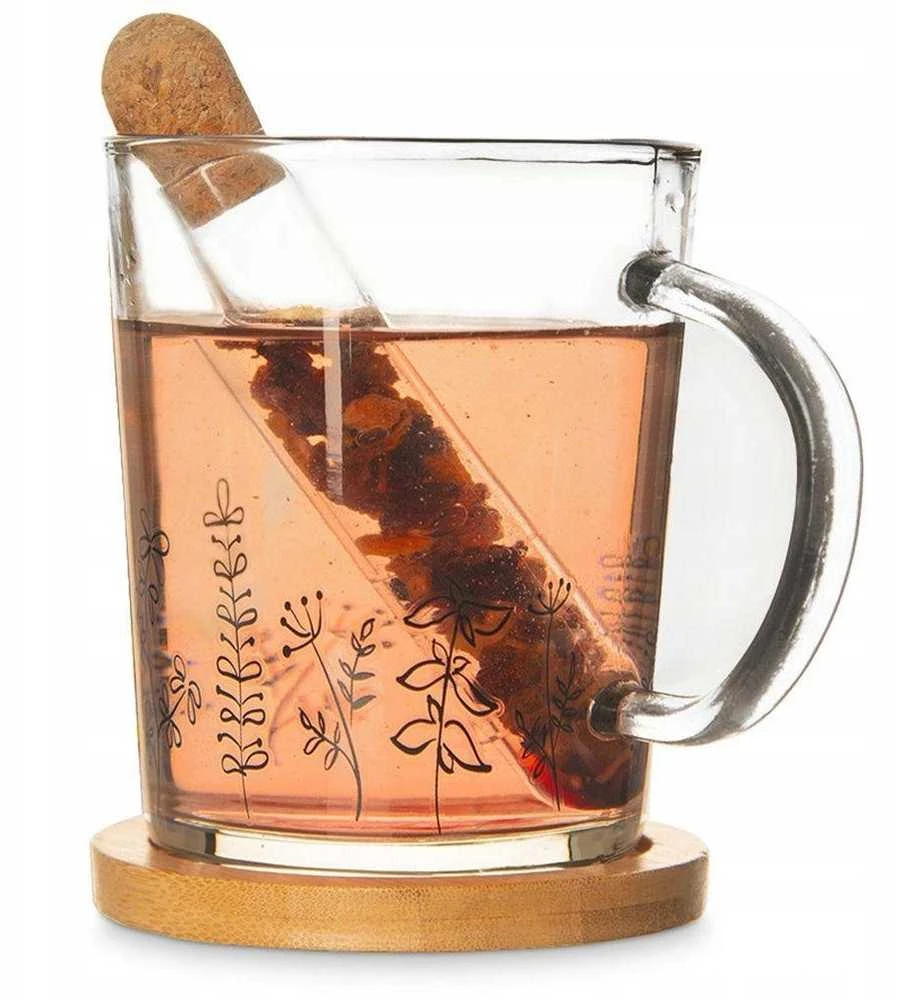 Excellent Houseware Puodelis iš stiklo 420ml su filtru iš stiklo,Flowers