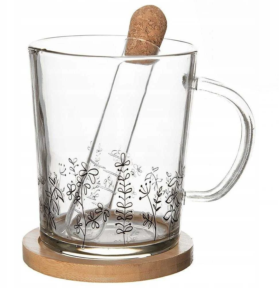Excellent Houseware Puodelis iš stiklo 420ml su filtru iš stiklo,Flowers