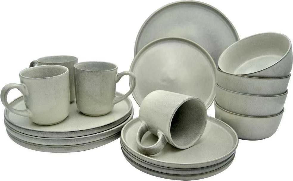 Excellent Houseware Rinkinys pietų servizas, dubuo, lėkštė, lėkštė, puodelis, 16 dalių