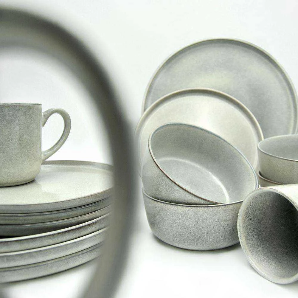 Excellent Houseware Rinkinys pietų servizas, dubuo, lėkštė, lėkštė, puodelis, 16 dalių