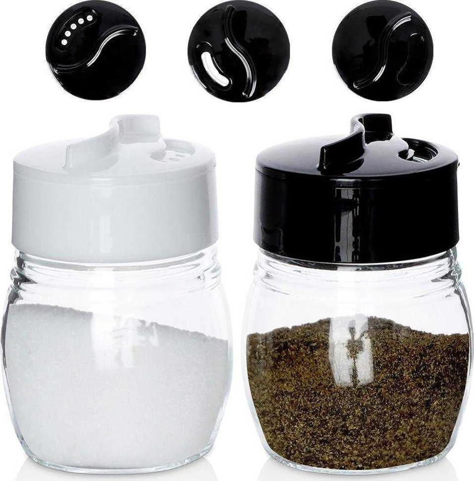 Excellent Houseware Stiklinė druskinė ir pipirinė 2 vnt. - 75 ml, su reguliuojamais angomis