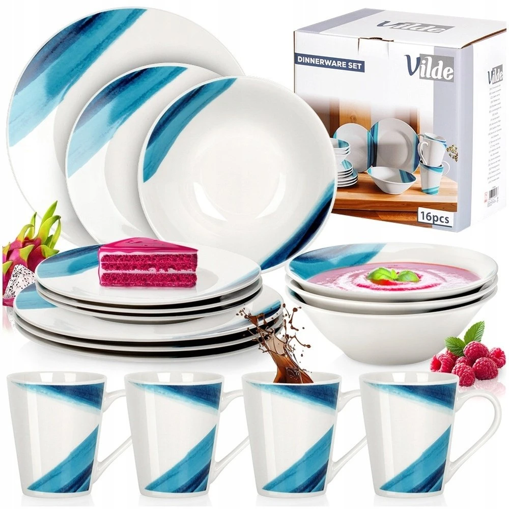 Excellent Houseware Indų rinkinys baltas-mėlynas 16 vnt.
