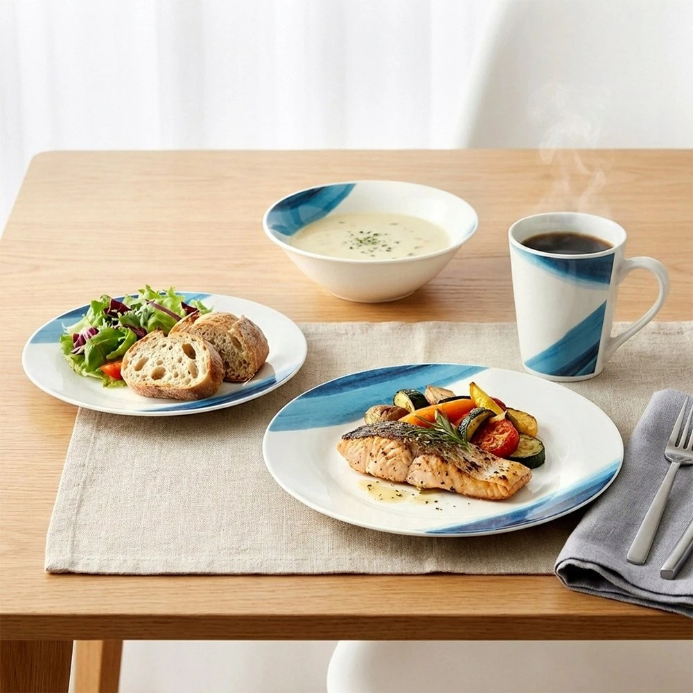 Excellent Houseware Indų rinkinys baltas-mėlynas 16 vnt.