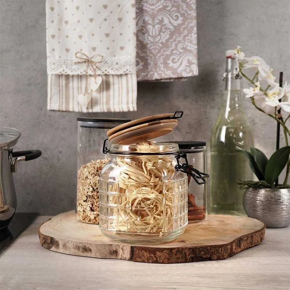 Excellent Houseware Stiklainiai su užspaudžiamais dangteliais stiklinis 1,1 l