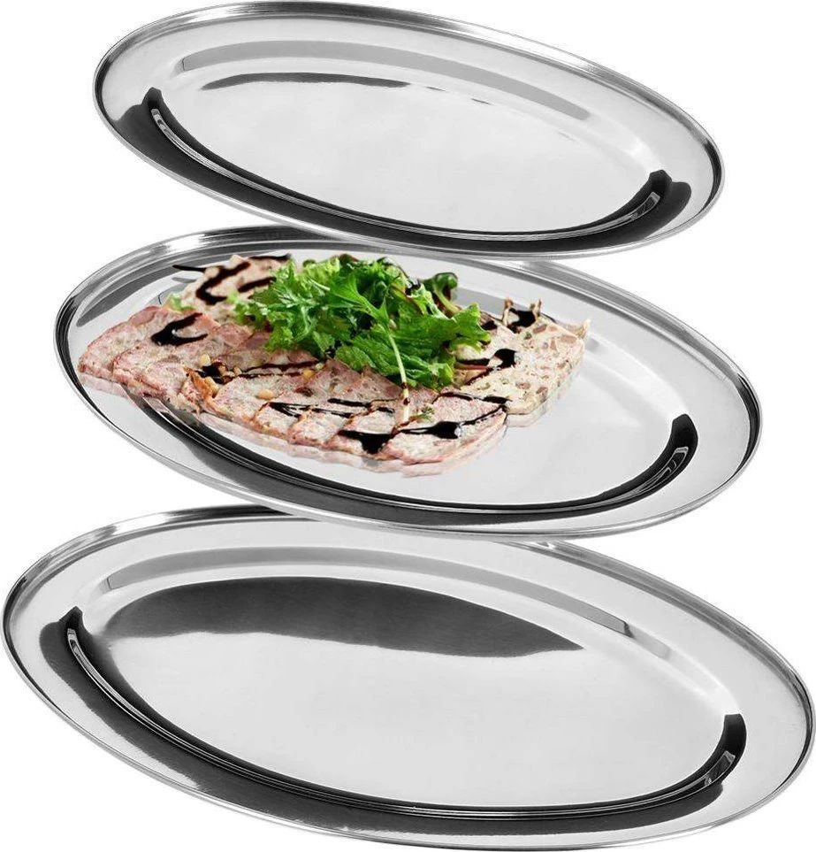 Excellent Houseware Plieninė serviravimo lėkštė ovali 3 vnt. - 44.5x29 cm, 40x27 cm, 34x21.5 cm