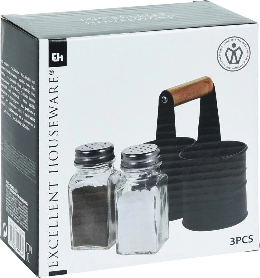 Excellent Houseware Druskinė ir pipirinė su stovu 3 vnt.
