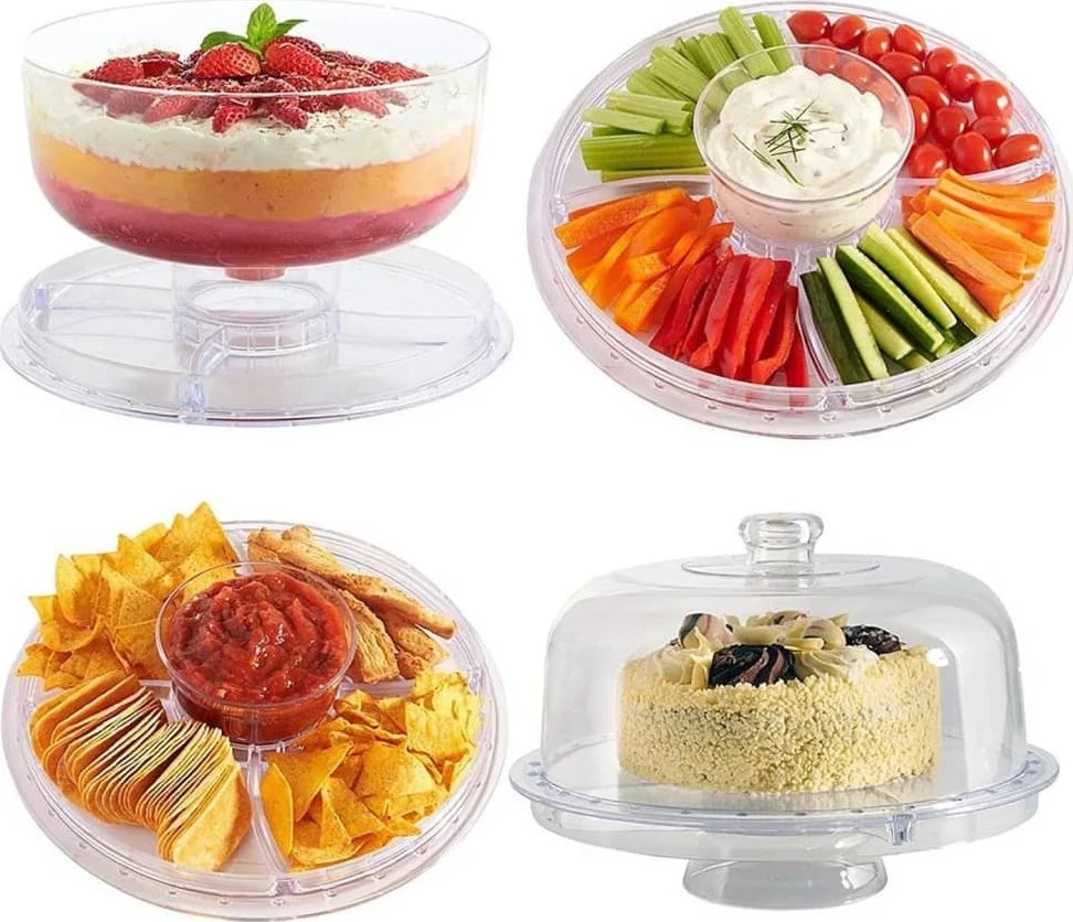 Excellent Houseware Daugiafunkcinė lėkštė tortams su plastikiniu dangteliu