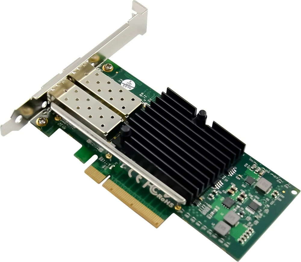 Exsys „InLine®“ dvigubas 10 gigabitų tinklo adapteris, 2x SFP+, PCIe x8, įskaitant žemo profilio pagrindinę plokštę