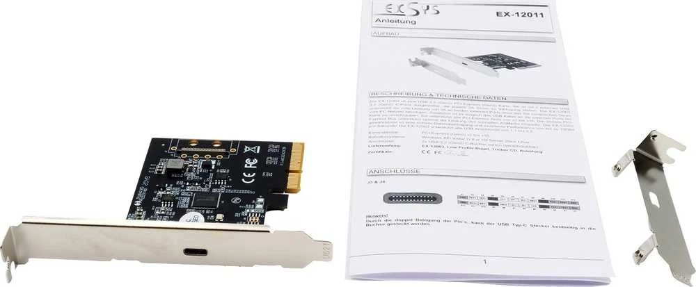 Exsys IO Exsys PCIE3.0 x4 1xType- C USB 3.2 Gen2x2 (EX- 12011) LP rašalas. Žemo profilio SlotBlech