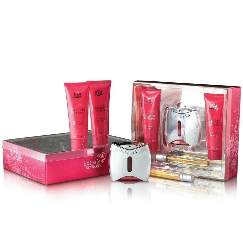 New Brand „Extasia For Women“ rinkinys: 100 ml kvapusis vanduo + 130 ml kūno losjonas + 130 ml dušo želė + 15 ml kvapusis vanduo