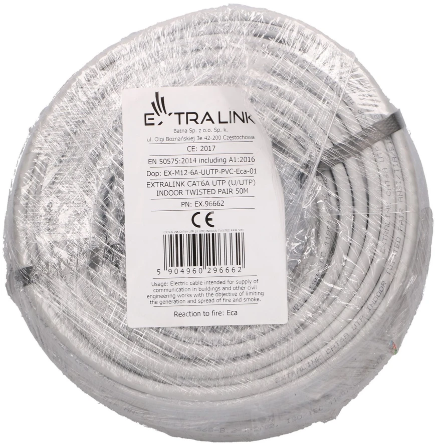 Extralink CAT6A UTP (U/UTP) INDOOR TWISTED PAIR 50M tinklo kabelis