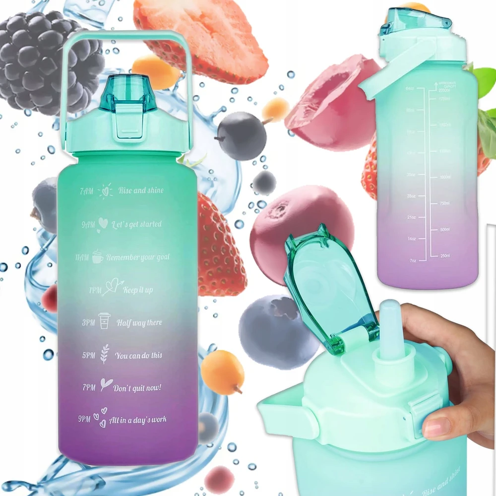 Gertuvė Extralink Motivational Bottle, Vanduo Bottle, 2000ml, Žalias-Violetinė, BUT-190