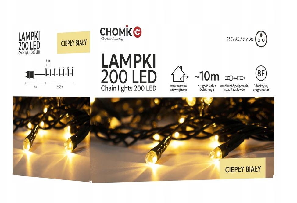 Extralink Kalėdinės LED girliandos, 200 LED, šaltai balta šviesa, 10 m