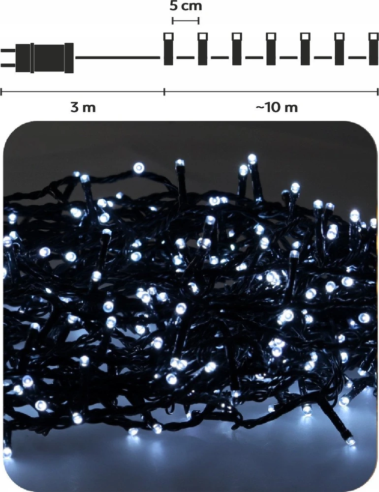 Extralink Kalėdinės LED girliandos, 200 LED, šaltai balta šviesa, 10 m