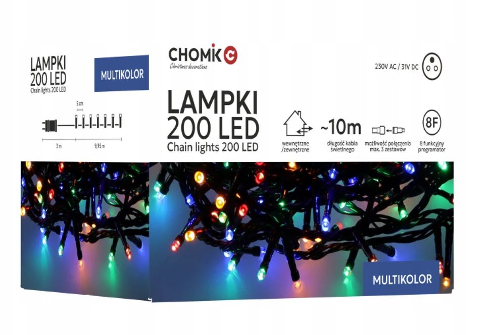 Extralink Kalėdinės LED girliandos, 200 LED, šaltai balta šviesa, 10 m