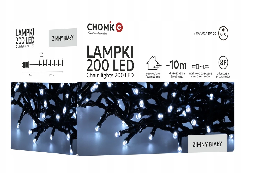 Extralink Kalėdinės LED girliandos, 200 LED, šaltai balta šviesa, 10 m