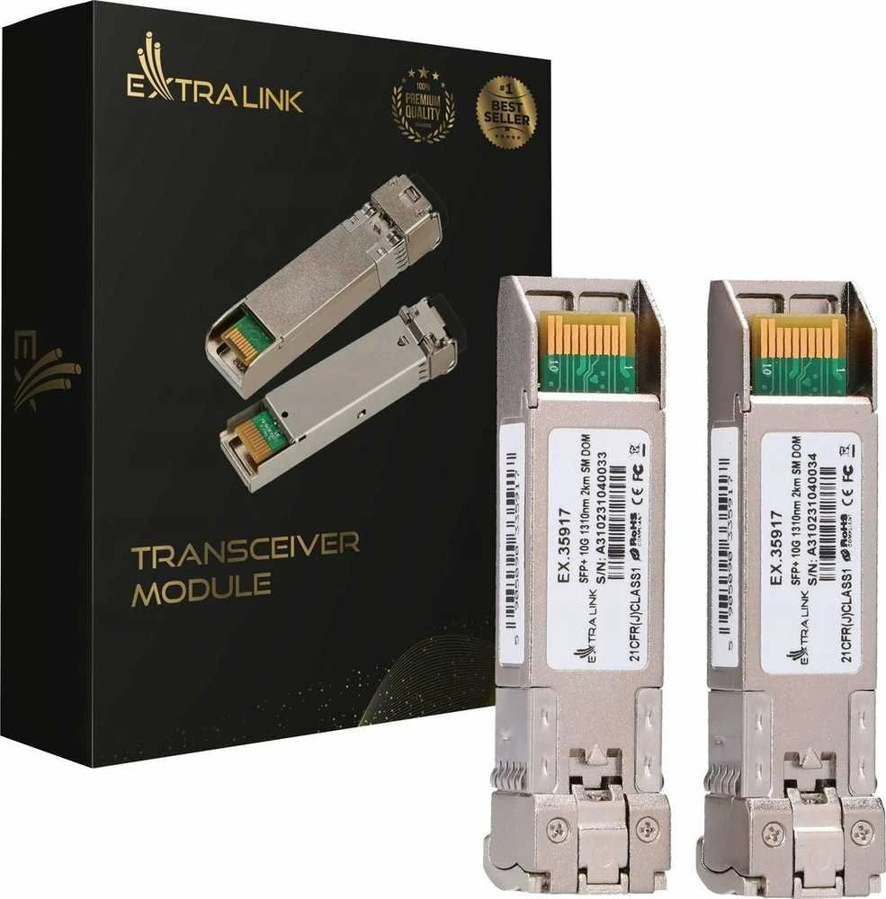 Šakotuvas „Extralink SFP+“ modulis 10G 2 vnt. pakuotėje, 10 Gbps, LC/UPC, 1310 nm, 2 km, vienmodis, DOM