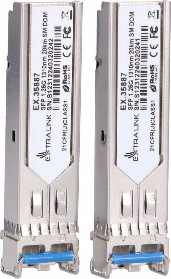 Šakotuvas „ExtraLink Extralink SFP 1.25G“ 2 vnt. pakuotė | SFP modulis | 1,25 Gbps, LC/UPC, 1310 nm, 20 km, vienmodis, DOM