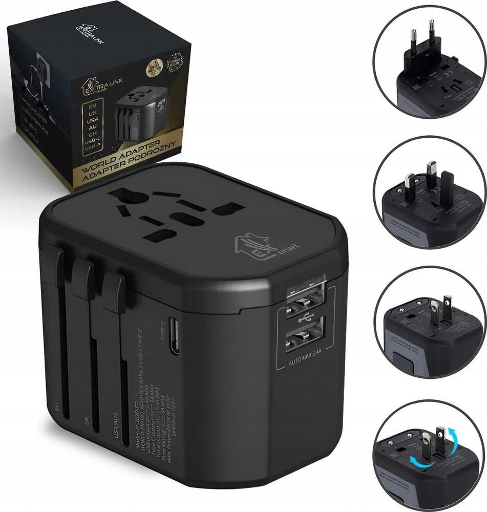 „Extralink Smart Life“, skirta ES/JK/JAV/AU/CH + USB-C USB-A keliautojams