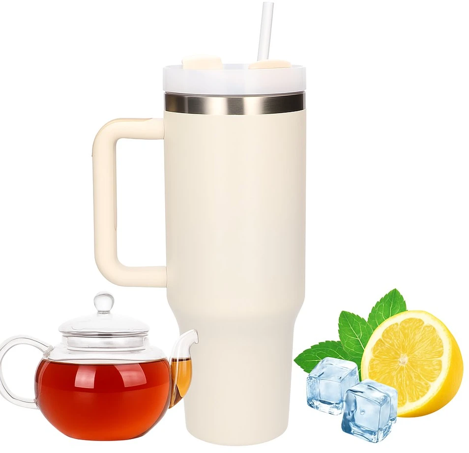 Extralink Juodas Forest | Termo puodelis ze słomką | termos su laikikliu 1200ml smėlio spalva