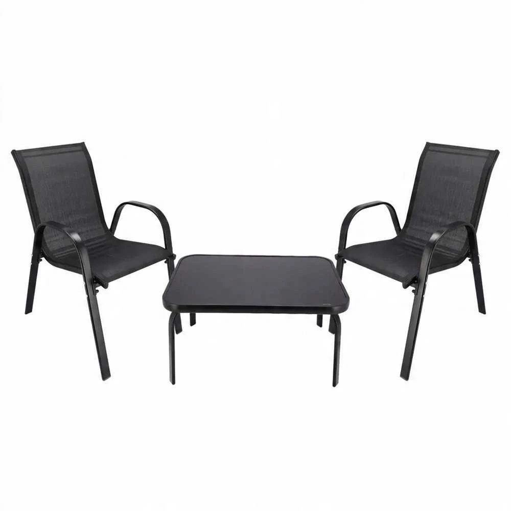 Extralink Juodas Forest Garden Furniture Set, Textilene Two Chairs + Juodas Table lauko baldų komplektas Juoda