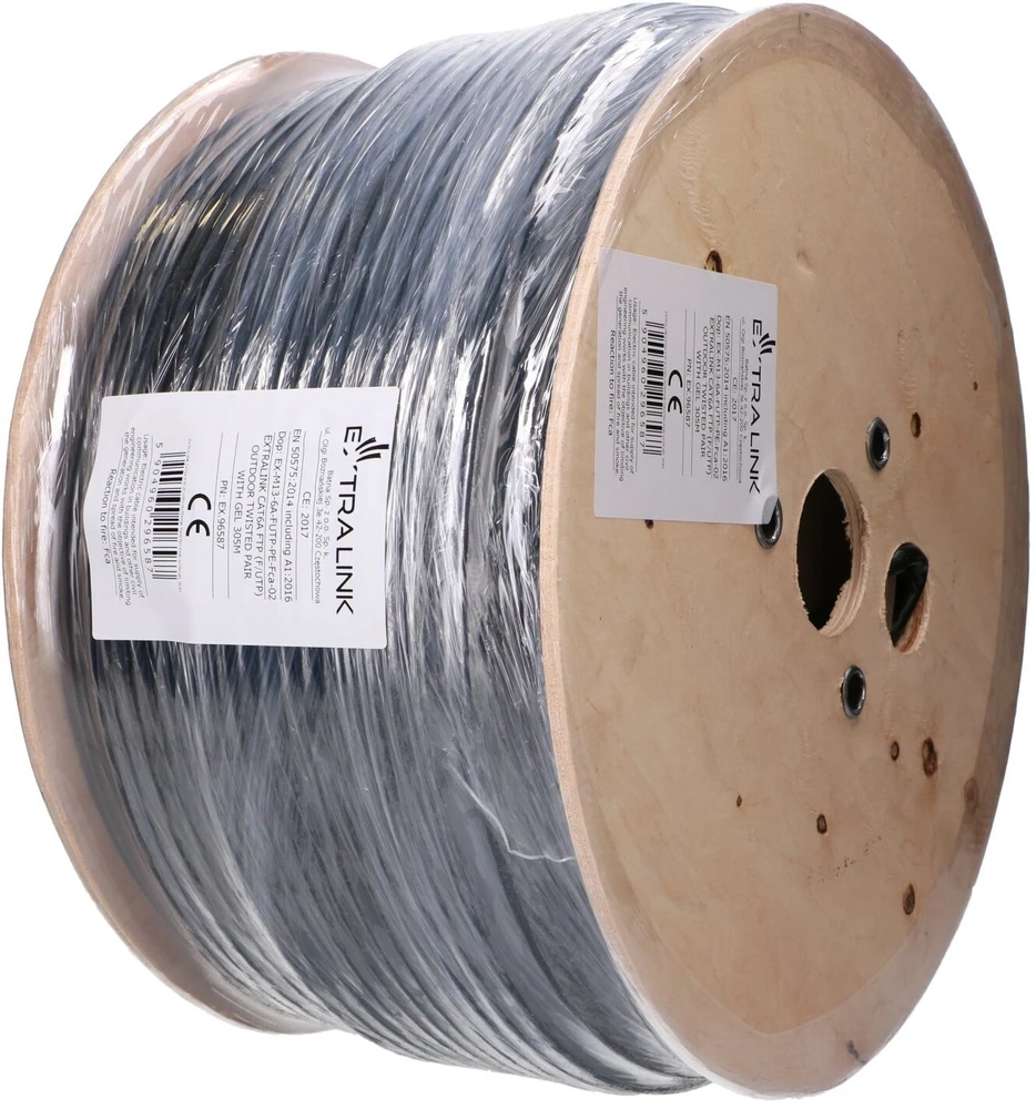 Extralink CAT6A FTP (F/UTP) lauko susuktos poros gelio kabelis 305M tinklo kabelis