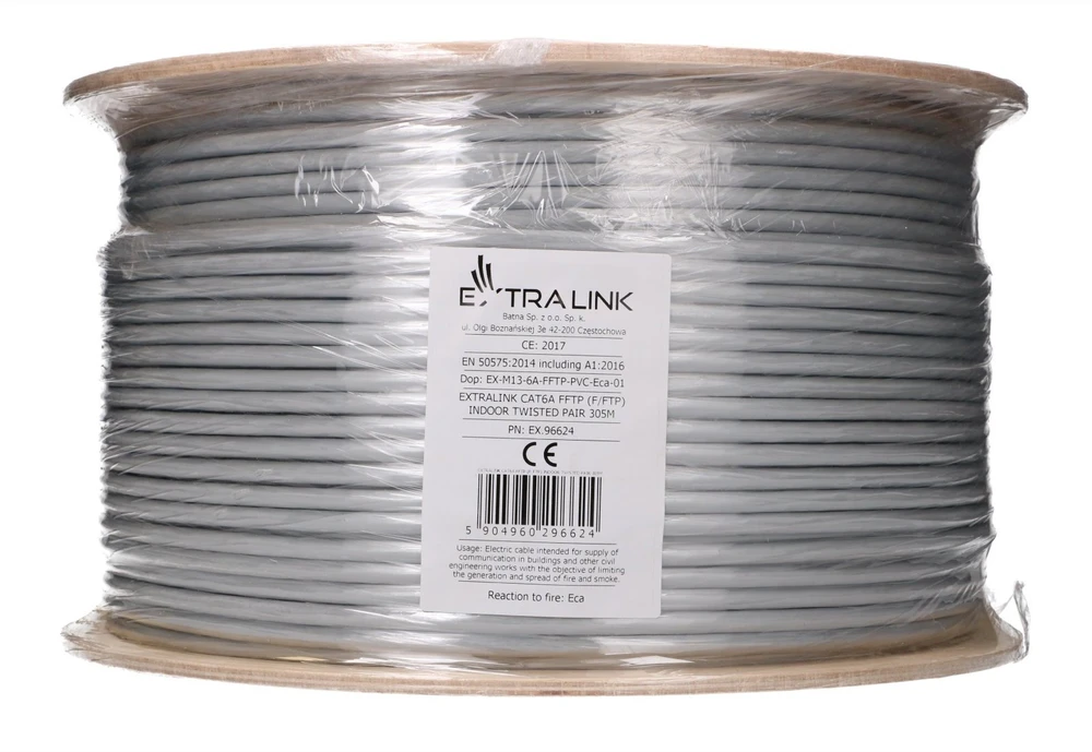 Extralink CAT6A FFTP (F/FTP) vidaus naudojimo vytos poros tinklo kabelis 305m