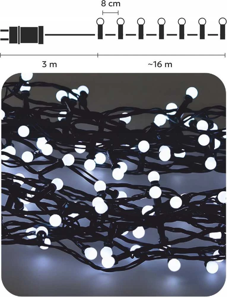 Extralink LED girlianda „Ball Lights“ 200 LED, šaltai balta, 16 m