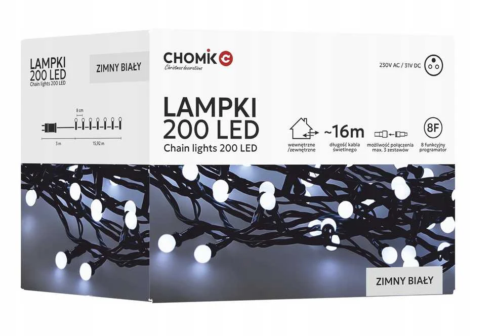 Extralink LED girlianda „Ball Lights“ 200 LED, šaltai balta, 16 m