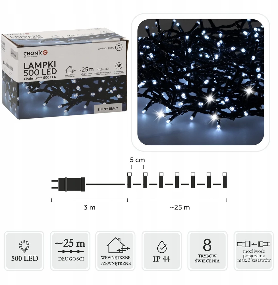 Extralink LED girlianda, 500 LED, 28 m, spalvota